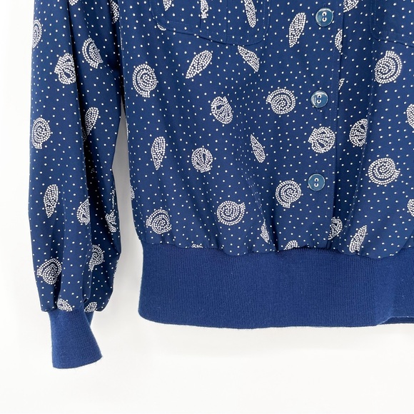 Vintage Andrea Gayle Retro Dotted Blouse Blue White Size 6P - Picture 3 of 7